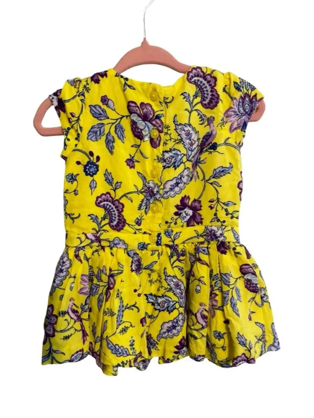 Janie and Jack Yellow Purple Floral Dress 6-12 Months Short Sleeve Baby Girl EUC